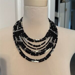 Statement Black and Silver Beaded Necklace
